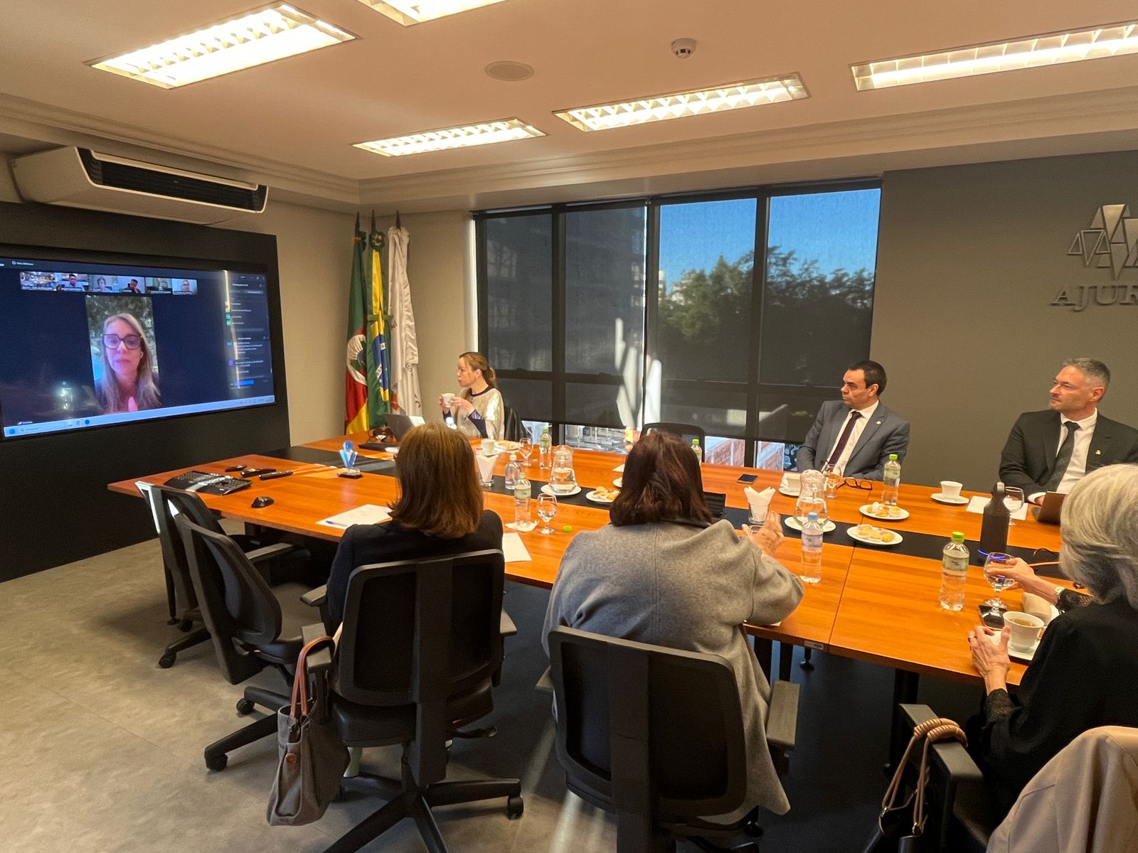 A juíza Vanessa Mateus, presidente da Associação dos Magistrados Brasileiros (AMB), participou nesta segunda-feira (27) de reunião do Conselho Executivo da AJURIS, realizada em formato híbrido. Por videoconferência, a magistrada dialogou diretamente com os juízes e juízas do Rio Grande do Sul, em um encontro marcado pela ampla participação e pelo aprofundamento de temas relevantes à magistratura.